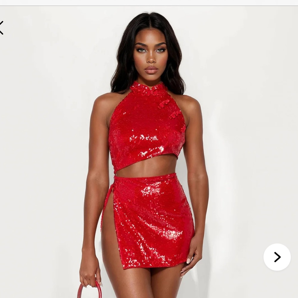 Red Sequin Mini Cut Out Dress